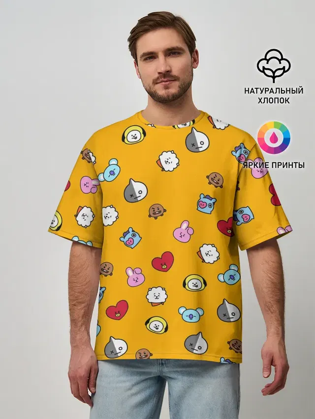 Мужская футболка оверсайз с принтом «BTS — BT21»