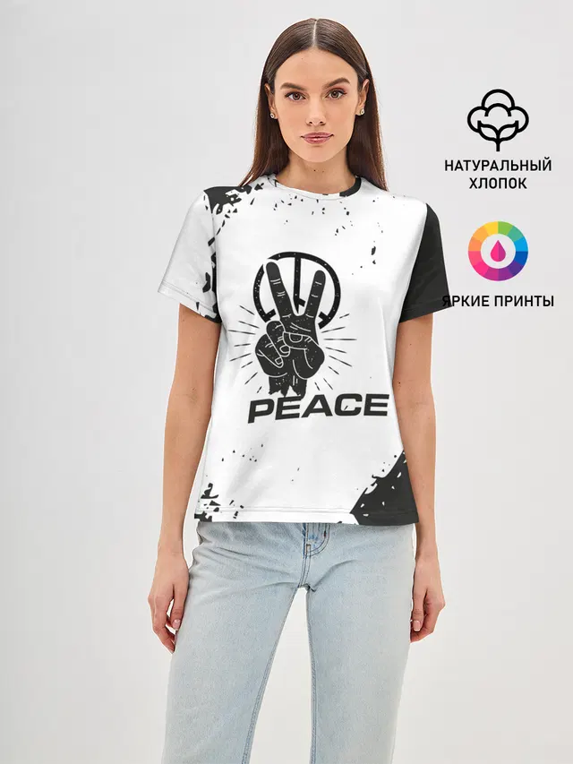 Женская базовая футболка с принтом «Хиппи — Peace — Мир»