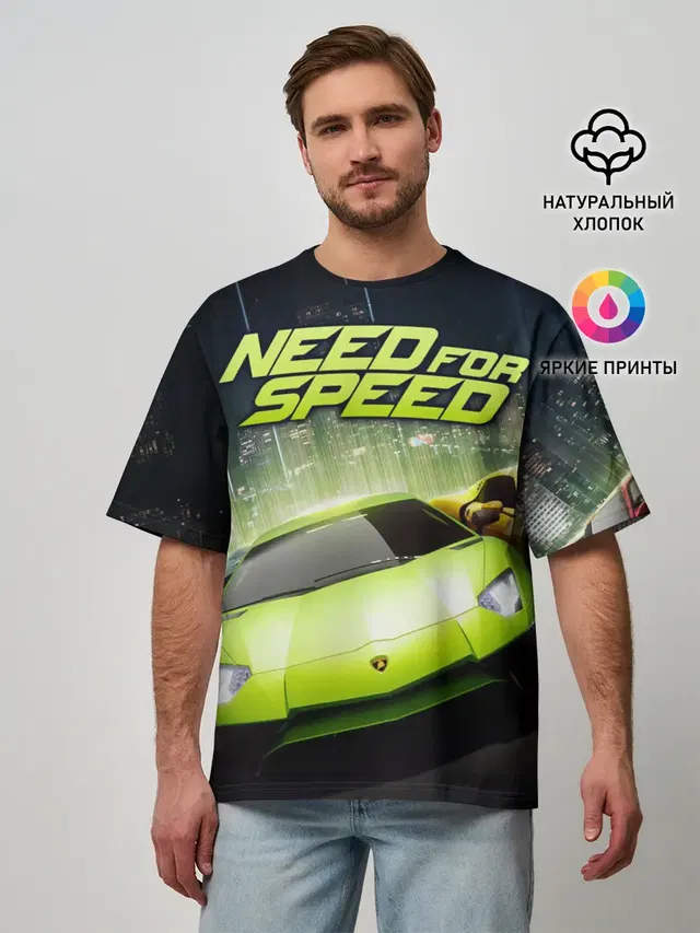 Мужская футболка оверсайз с принтом «Lamborghini — Need for Speed»