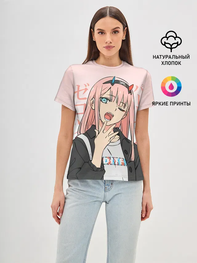 Женская базовая футболка с принтом «Darling in the FranXX — Zero Two Darling in the Franxx»