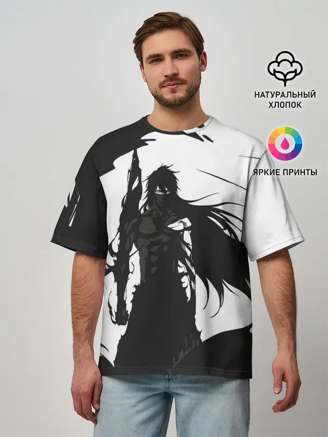 Мужская футболка оверсайз с принтом «Bleach black & — Bleach black & white»
