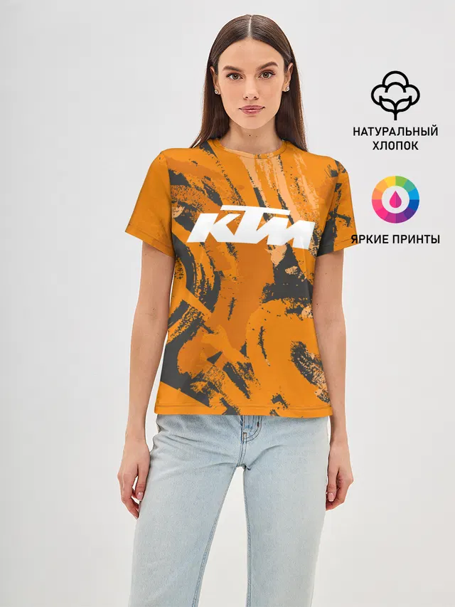 Женская базовая футболка с принтом «Мотокросс — KTM — КТМ»