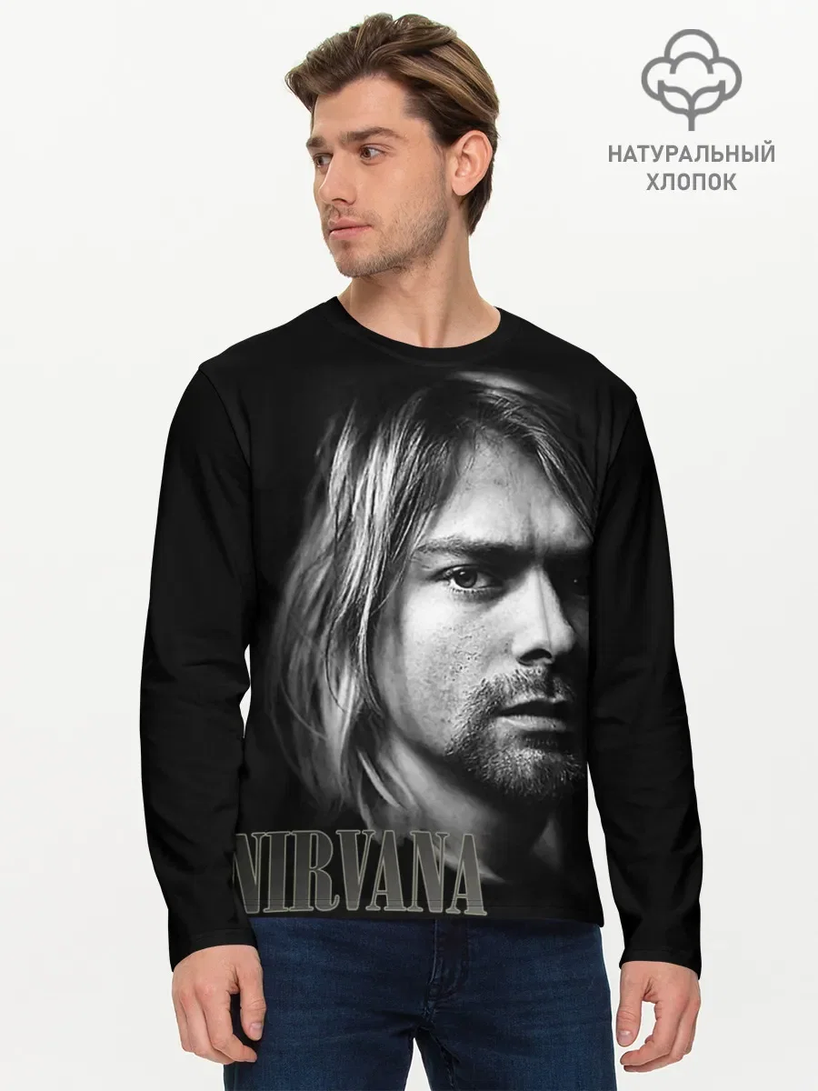 Мужской лонгслив базовый с принтом «Nirvana», вид спереди