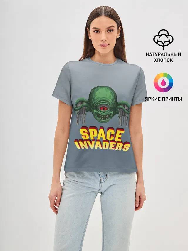 Женская базовая футболка с принтом «Space Invaders — Old game»