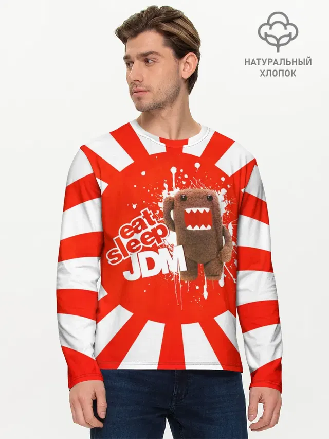 Мужской лонгслив базовый с принтом «JDM Style — Domo jdm»