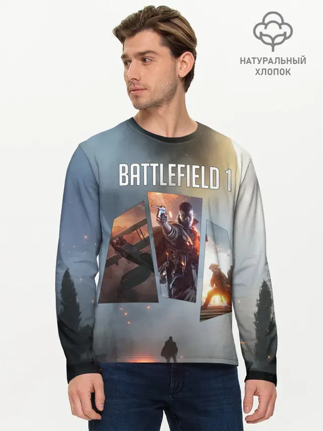 Мужской лонгслив базовый с принтом «BATTLEFIELD — Battlefield 1»