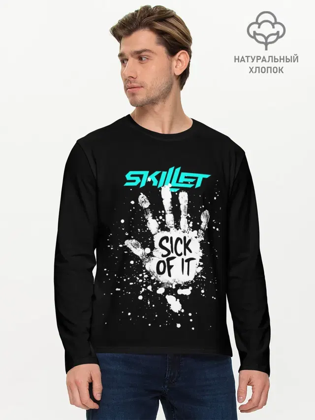 Мужской лонгслив базовый с принтом «Skillet — Sick of it»