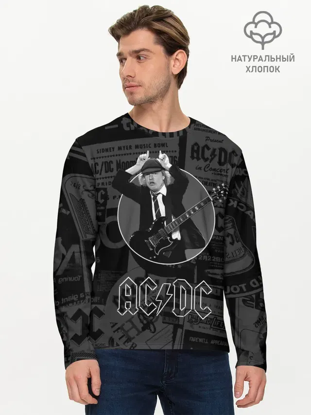 Мужской лонгслив базовый с принтом «AC/DC»