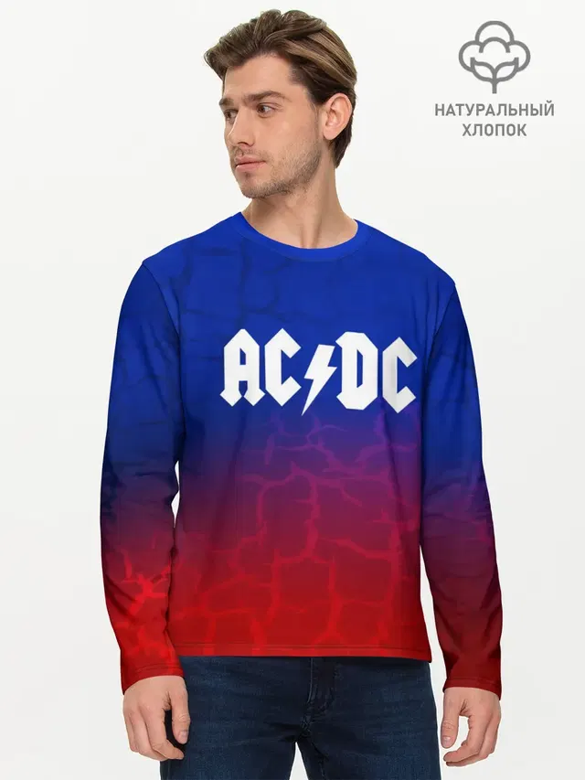 Мужской лонгслив базовый с принтом «AC — AC/DC angel&devil»