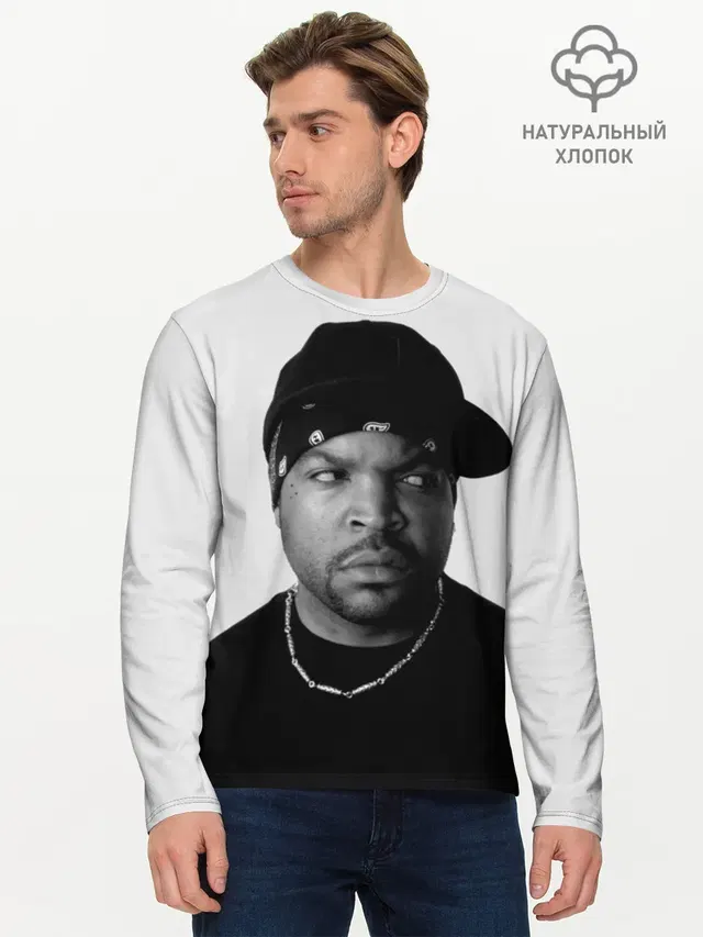 Мужской лонгслив базовый с принтом «Ice Cube»