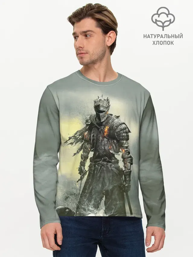 Мужской лонгслив базовый с принтом «Dark Souls»