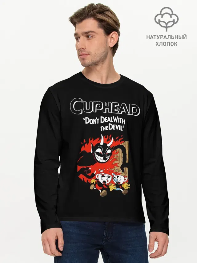Мужской лонгслив базовый с принтом «Cuphead (character)»