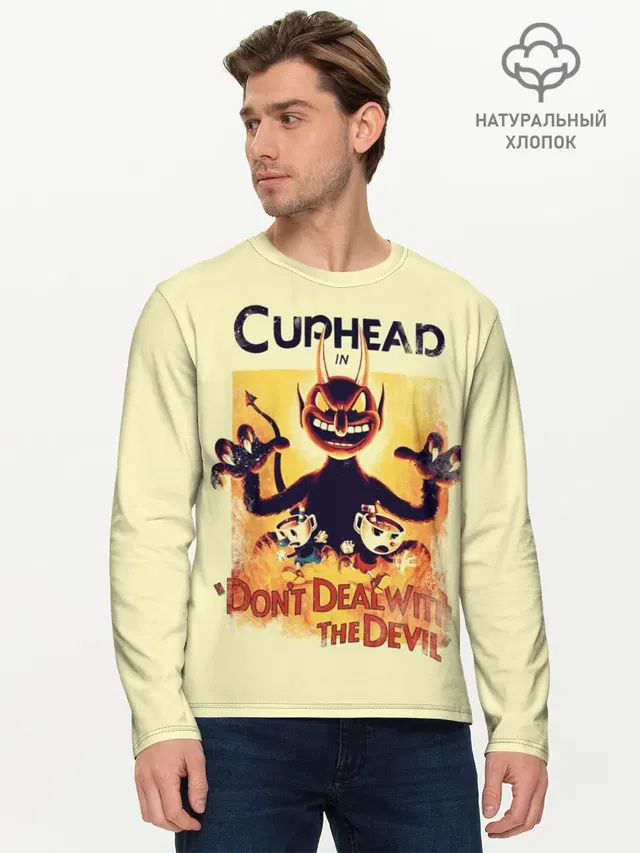 Мужской лонгслив базовый с принтом «Cuphead (character)»