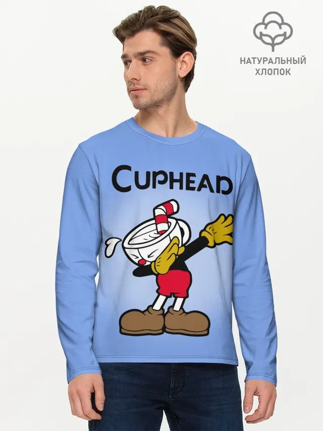 Мужской лонгслив базовый с принтом «Cuphead»