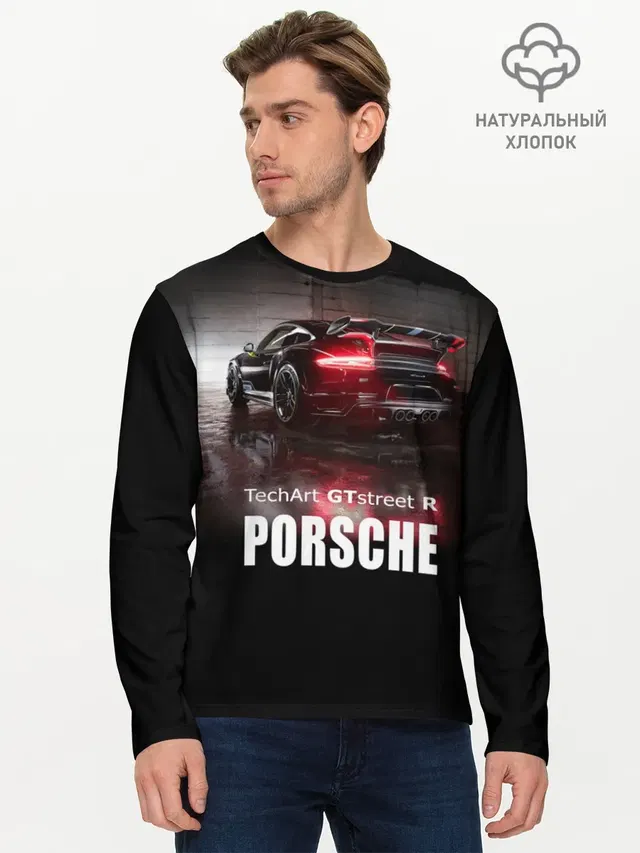 Мужской лонгслив базовый с принтом «Porsche — Porsche GTstreet R»