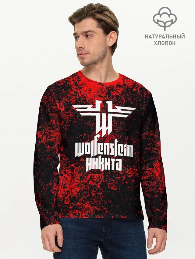 Мужской лонгслив базовый с принтом «Wolfenstein — Никита в стиле Wolfenstein»