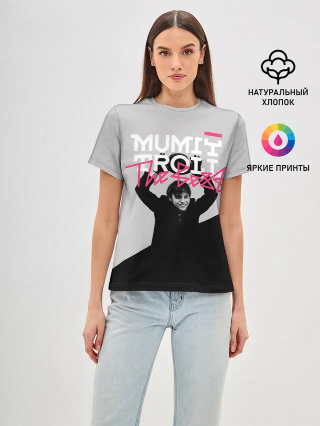 Женская базовая футболка с принтом «Мумий Тролль — Mumiy Troll The Best»