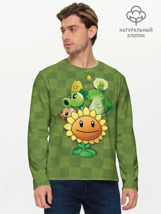 Мужской лонгслив базовый с принтом «Plants vs. Zombies»
