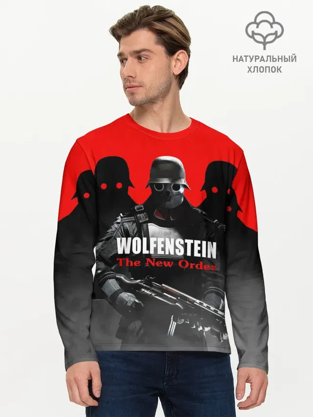 Мужской лонгслив базовый с принтом «Wolfenstein — Wolfenstein: The New Order»