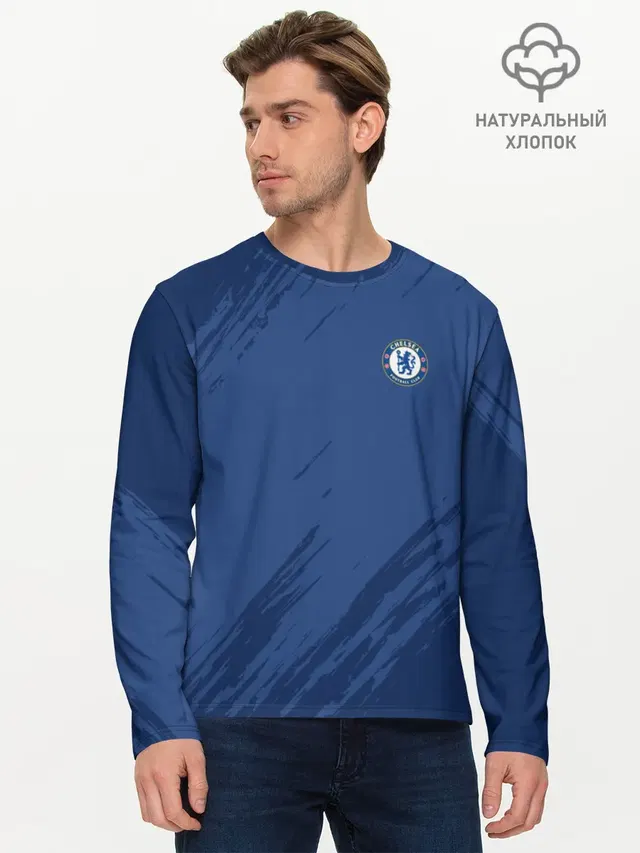 Мужской лонгслив базовый с принтом «Football — Chelsea Uniform»