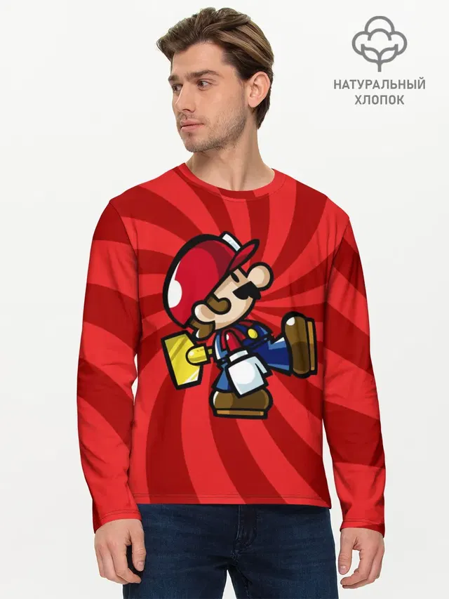 Мужской лонгслив базовый с принтом «Mario»