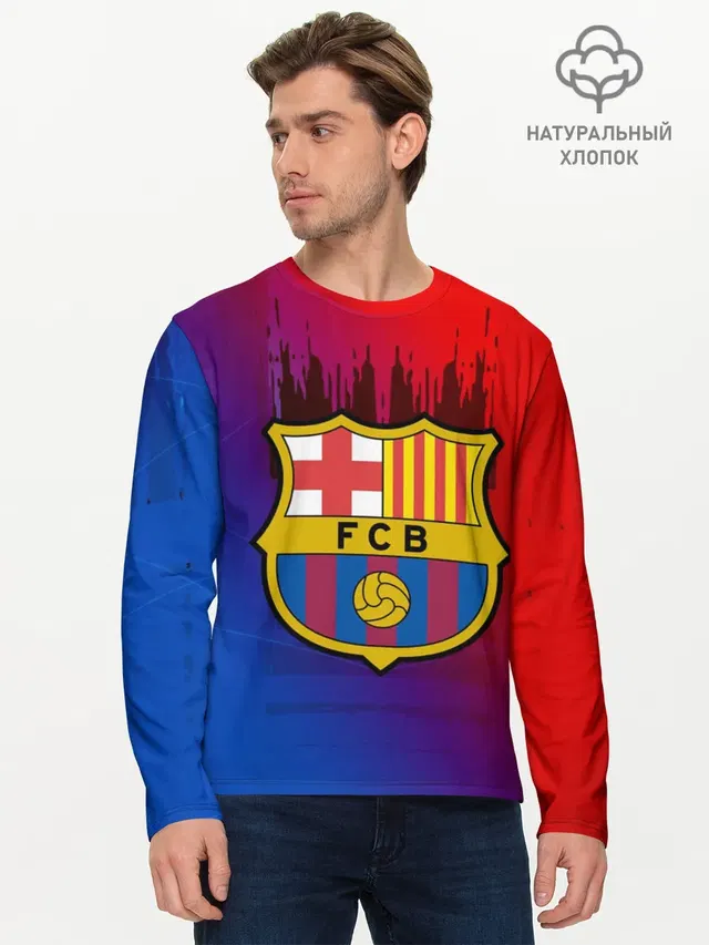 Мужской лонгслив базовый с принтом «Барселона — FC Barcelona color sport»