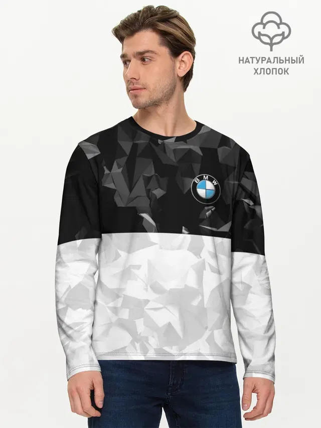 Мужской лонгслив базовый с принтом «BMW — BMW BLACK COLLECTION»