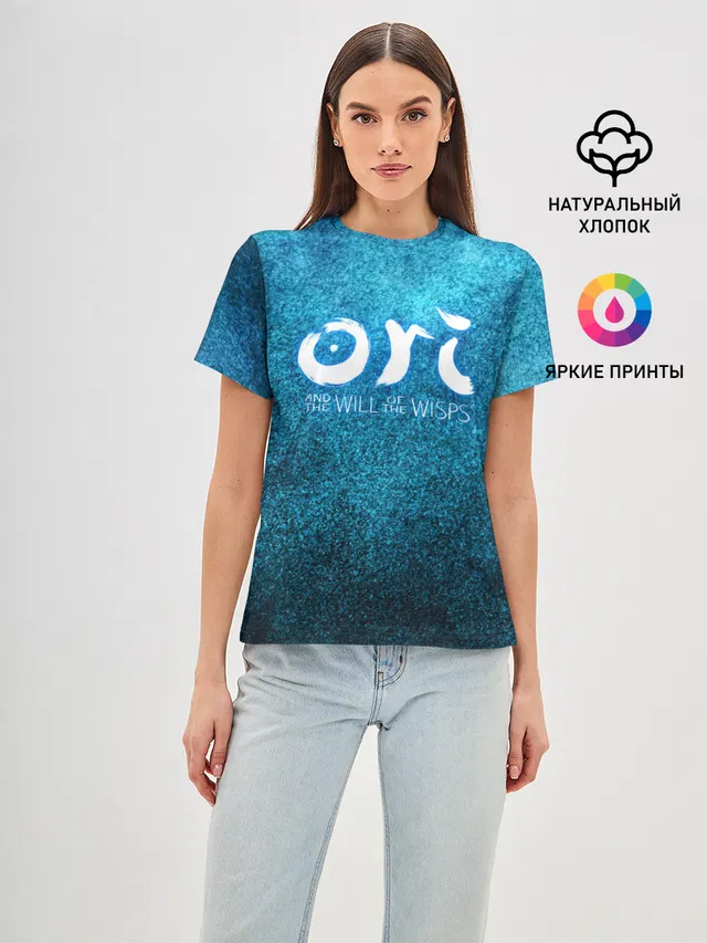 Женская базовая футболка с принтом «Ori Logo Ори Лого»