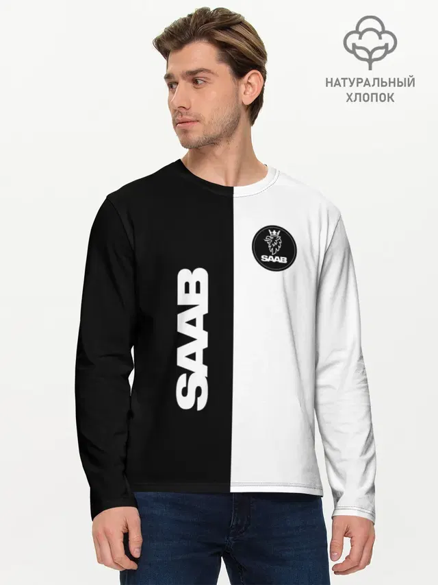 Мужской лонгслив базовый с принтом «Saab»