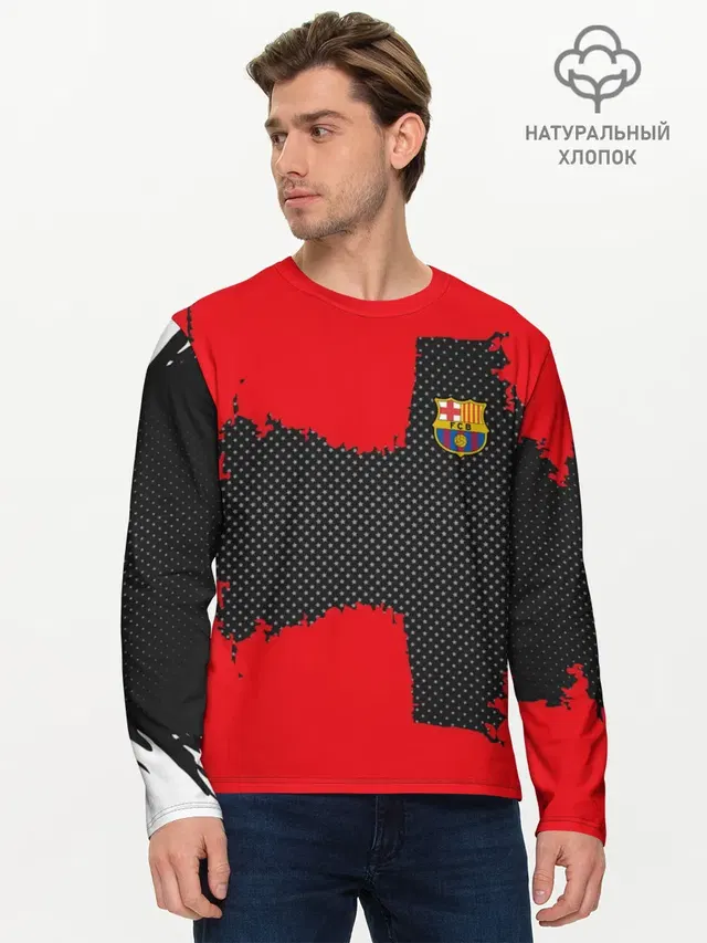 Мужской лонгслив базовый с принтом «Барселона — BARCELONA SPORT RED»