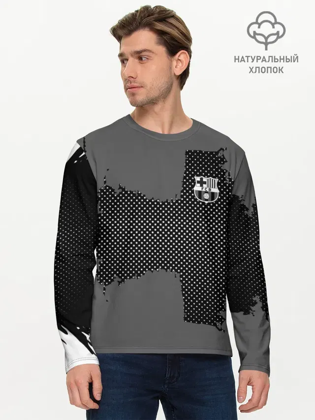 Мужской лонгслив базовый с принтом «Барселона — BARCELONA SPORT GRAY»