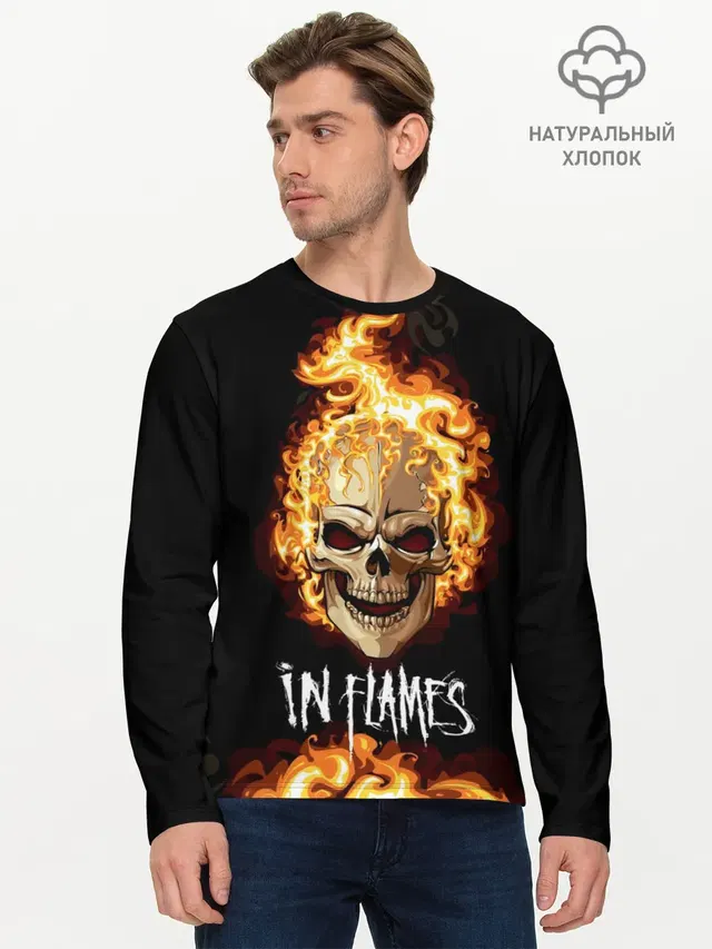 Мужской лонгслив базовый с принтом «In Flames — В пламени»