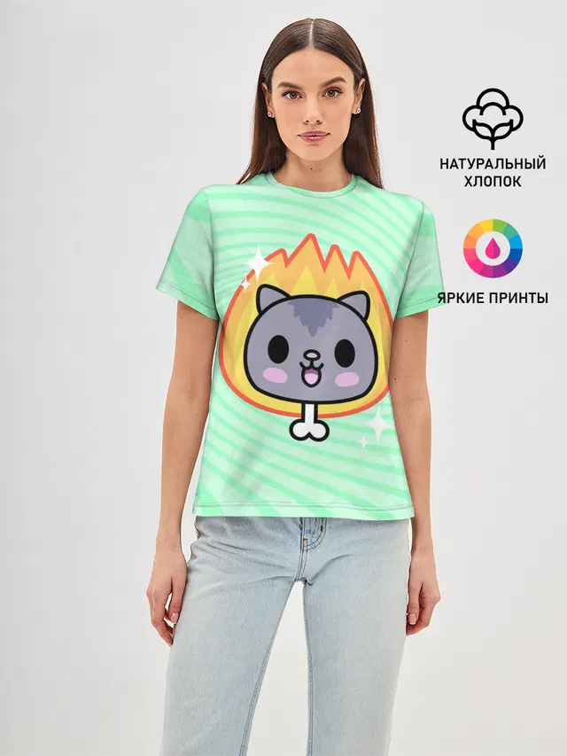 Женская базовая футболка с принтом «Toca Boca — Toca Boca Cat»