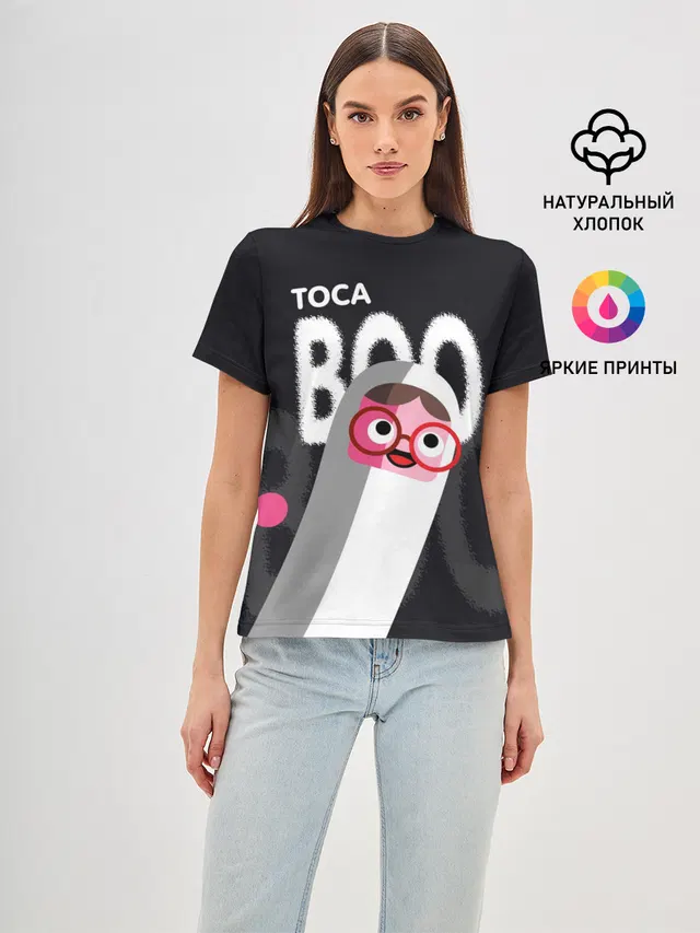 Женская базовая футболка с принтом «Toca Boca — Toca Boo»