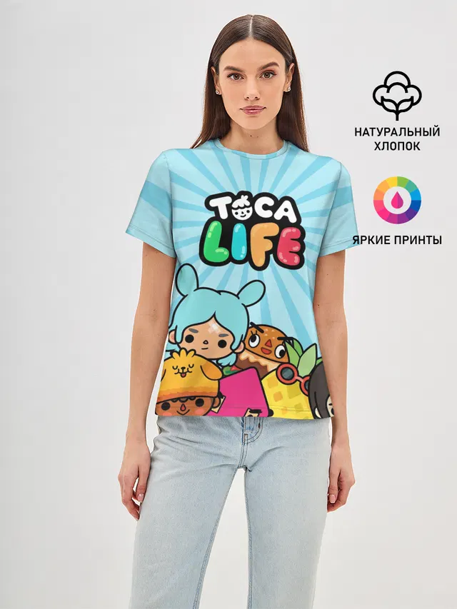 Женская базовая футболка с принтом «Toca Boca — Toca boca life»