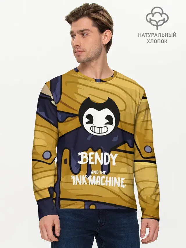 Мужской лонгслив базовый с принтом «Bendy and the ink machine»