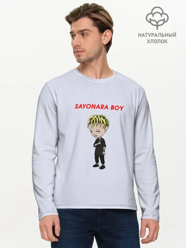 Мужской лонгслив базовый с принтом «Элджей — Sayonaraboy»