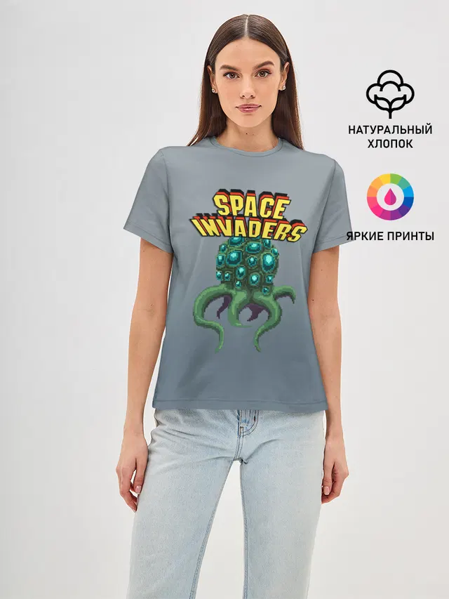 Женская базовая футболка с принтом «Space Invaders — Old game»