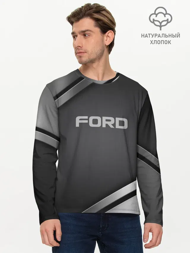 Мужской лонгслив базовый с принтом «Ford»