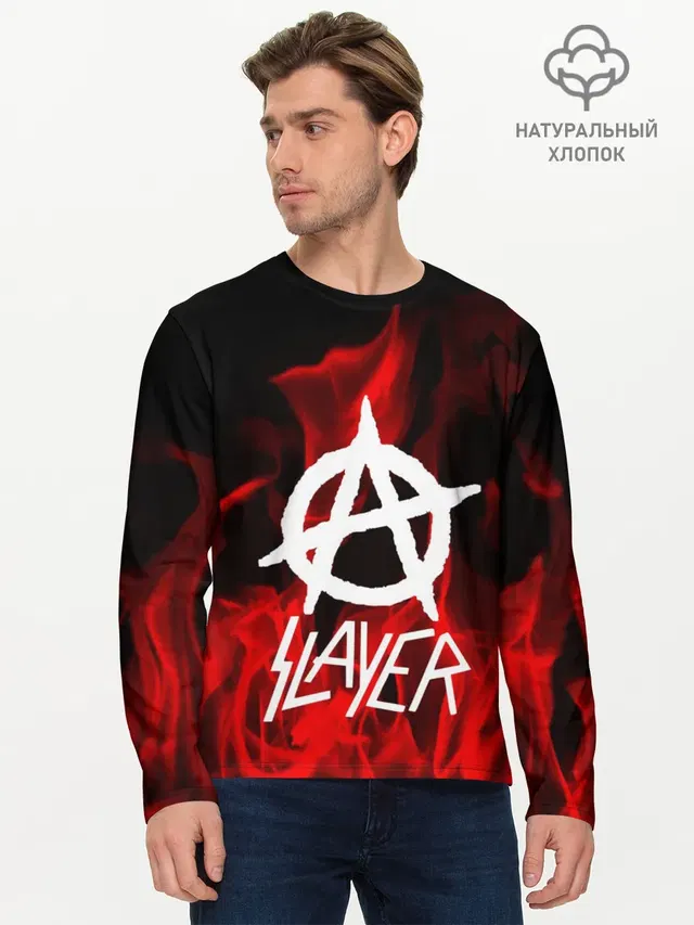 Мужской лонгслив базовый с принтом «Slayer»