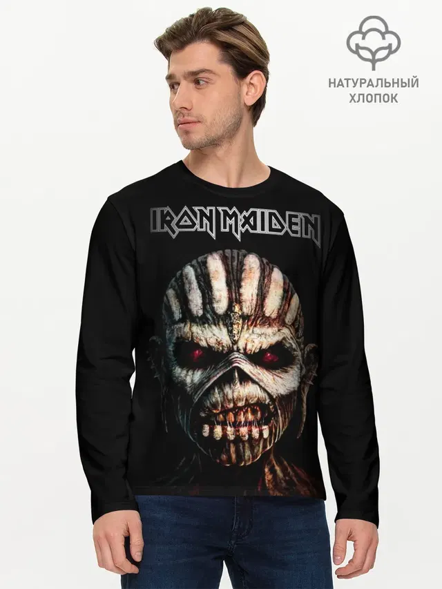 Мужской лонгслив базовый с принтом «Iron Maiden — Iron Maden. The Book of Souls»