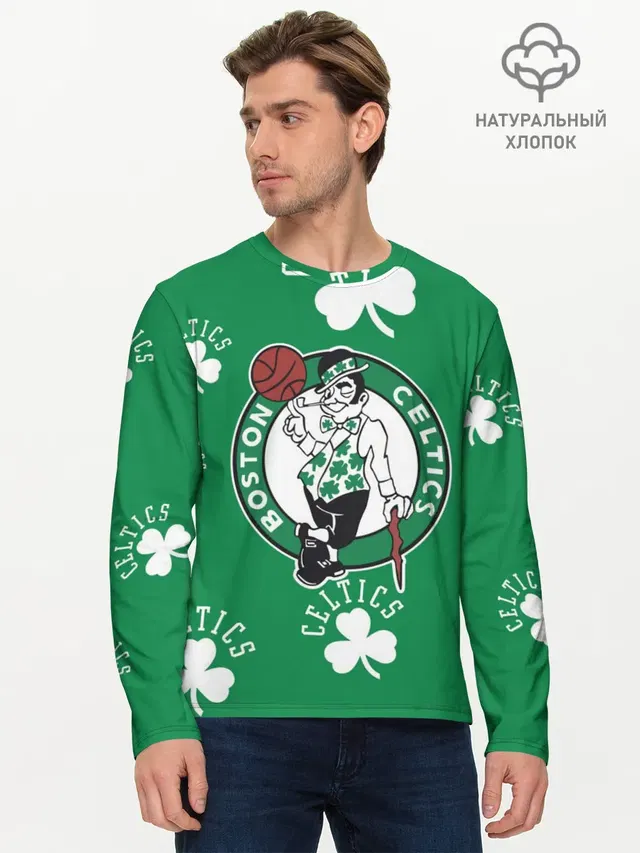 Мужской лонгслив базовый с принтом «НБА — Boston celtics, nba»