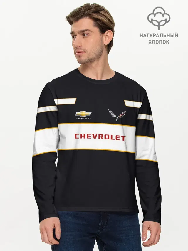 Мужской лонгслив базовый с принтом «Chevrolet»