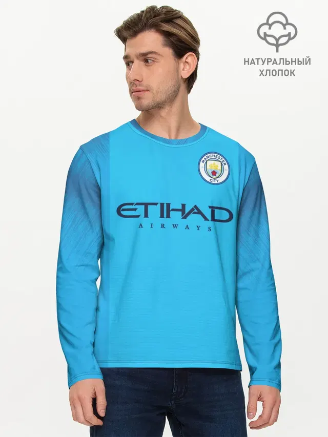 Мужской лонгслив базовый с принтом «Манчестер Сити — Man. City 18-19»