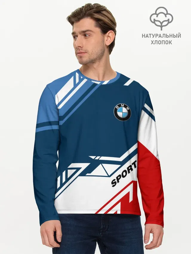 Мужской лонгслив базовый с принтом «BMW — BMW SPORT»