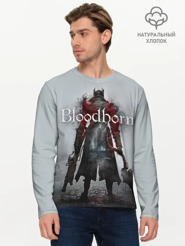 Мужской лонгслив базовый с принтом «Bloodborne»
