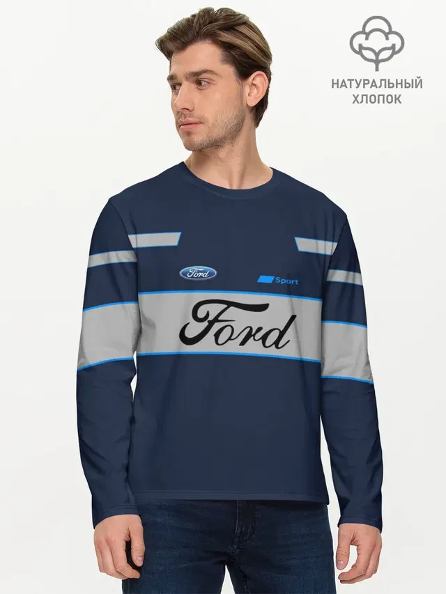 Мужской лонгслив базовый с принтом «Ford»