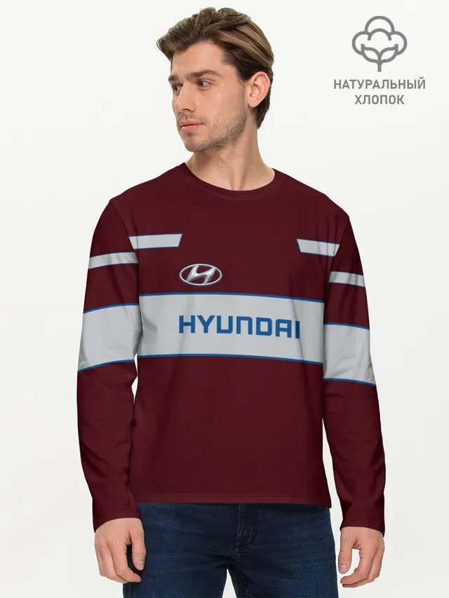 Мужской лонгслив базовый с принтом «Hyundai»