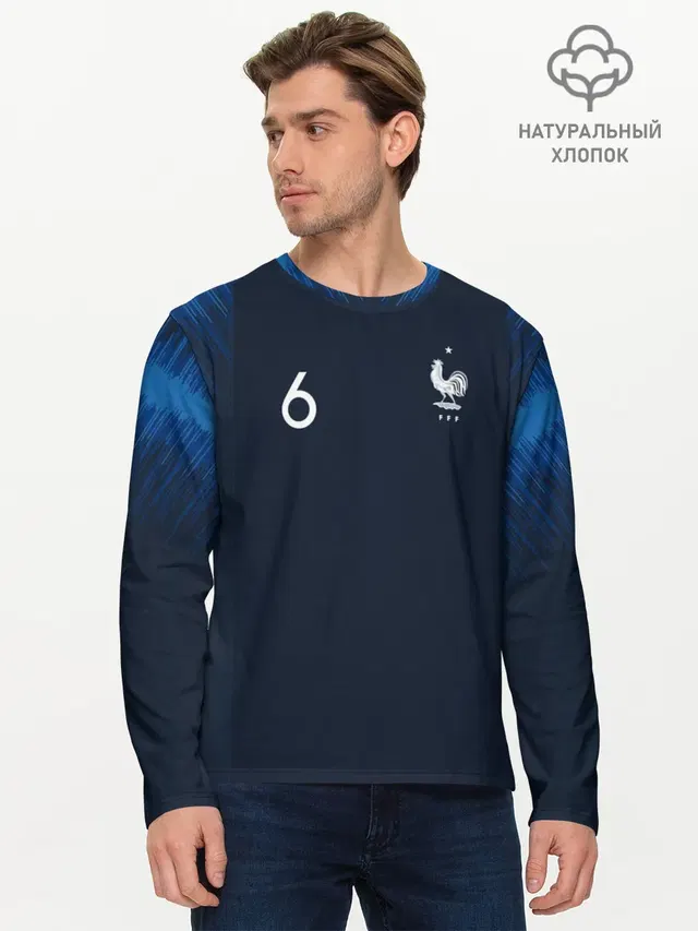 Мужской лонгслив базовый с принтом «Сборная Франции — Pogba home WC 2018»