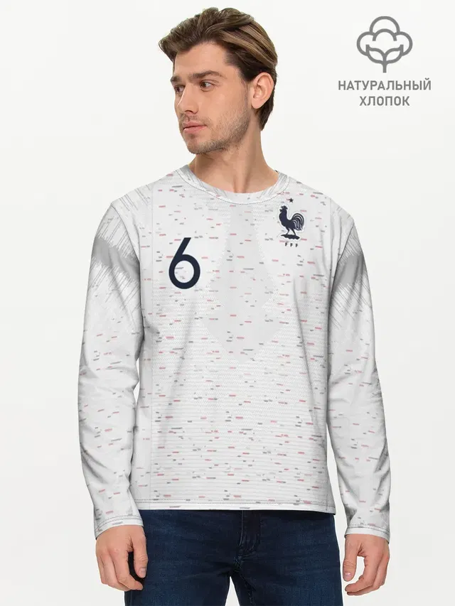 Мужской лонгслив базовый с принтом «Сборная Франции — Pogba away 2018 WC»